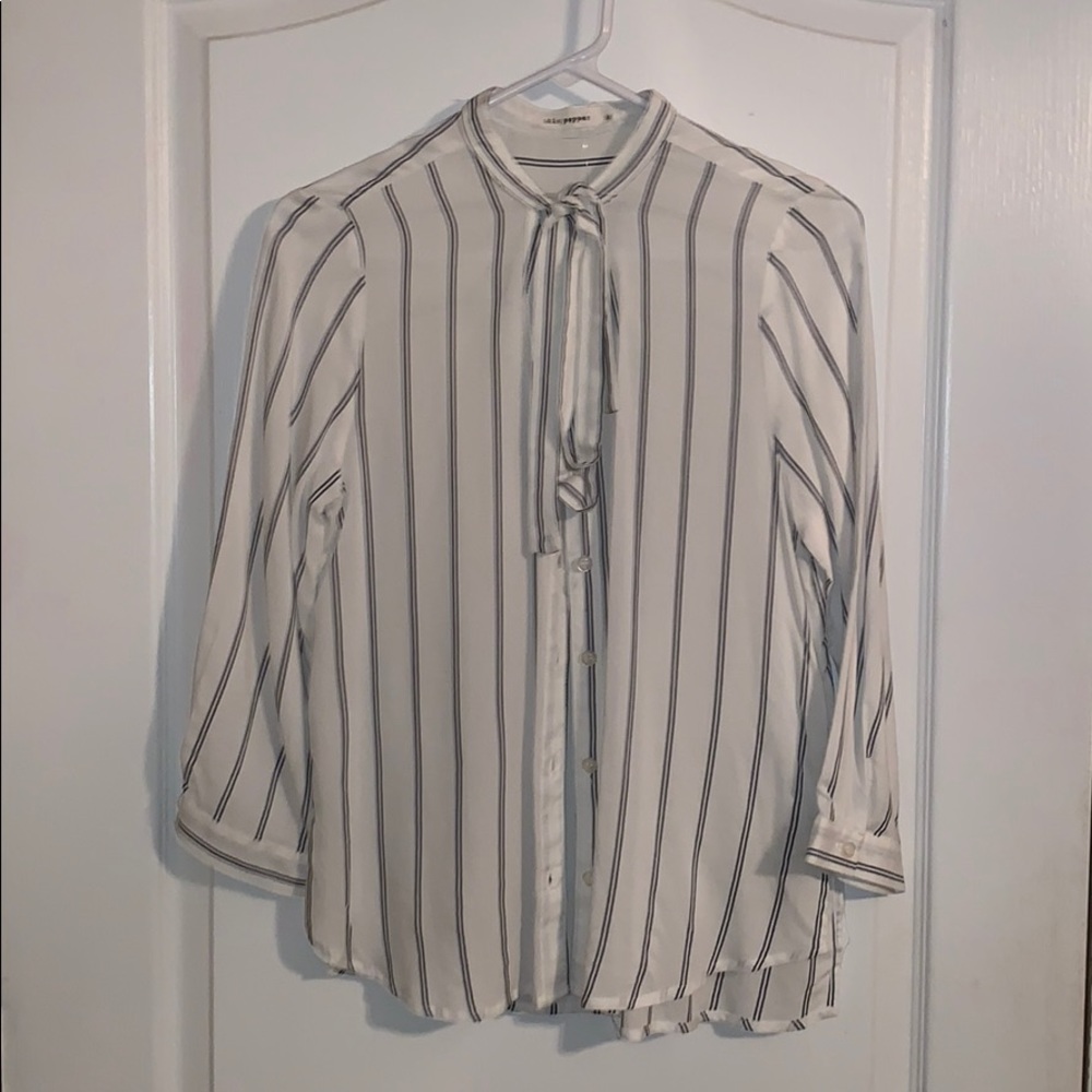 stripped button up top